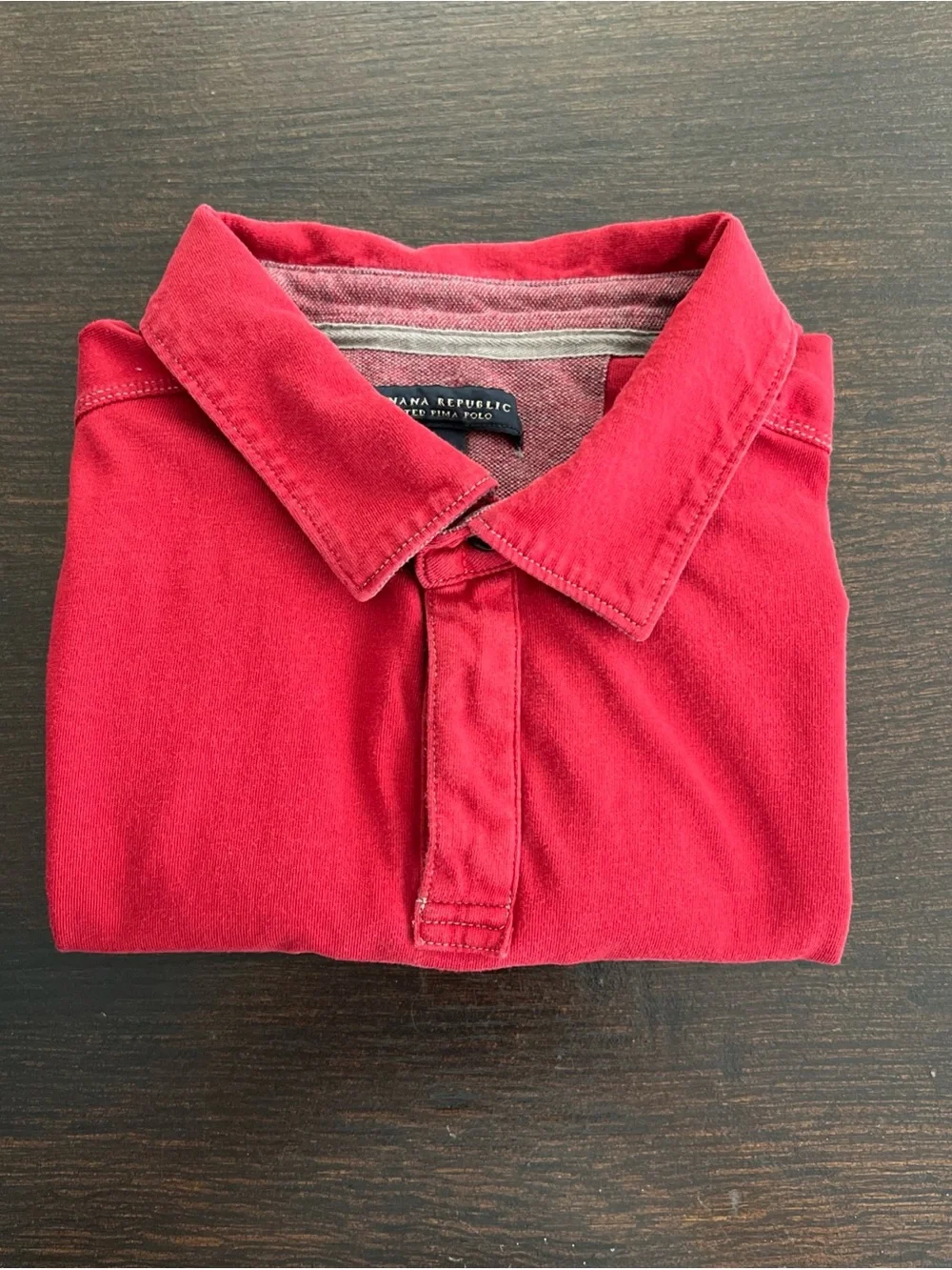 Banana Republic Red Fitted Pima Polo Shirt w/ Gray Stitching Men’s Large Preppy